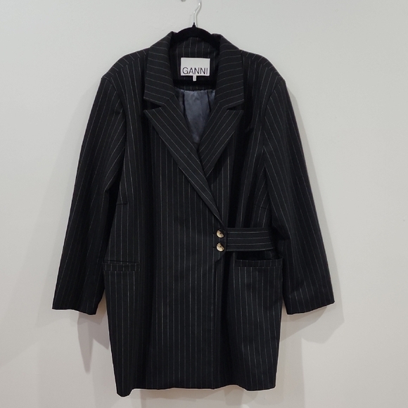 Ganni Striped Belted Blazer (SZ 50) - Picture 2 of 16